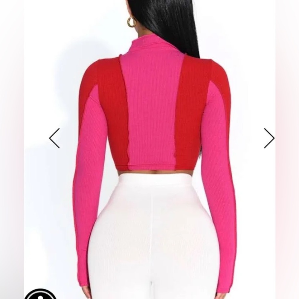 naked wardrobe Red & Pink Colorblock Ribbed Long Sleeve Crop Top - Picture 2 of 4